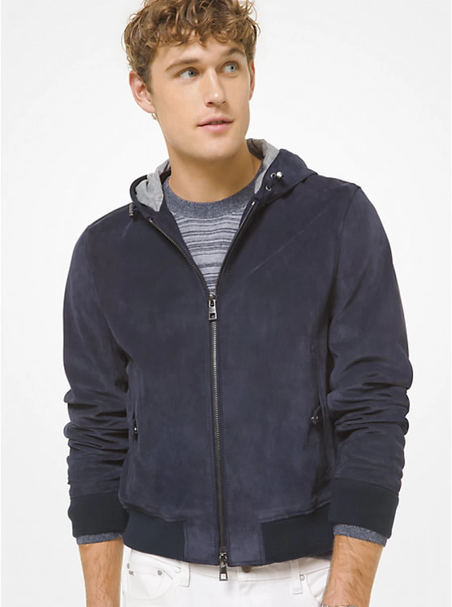 Michael Kors Men's Bonded Suede Hooded Sweater with Zipper