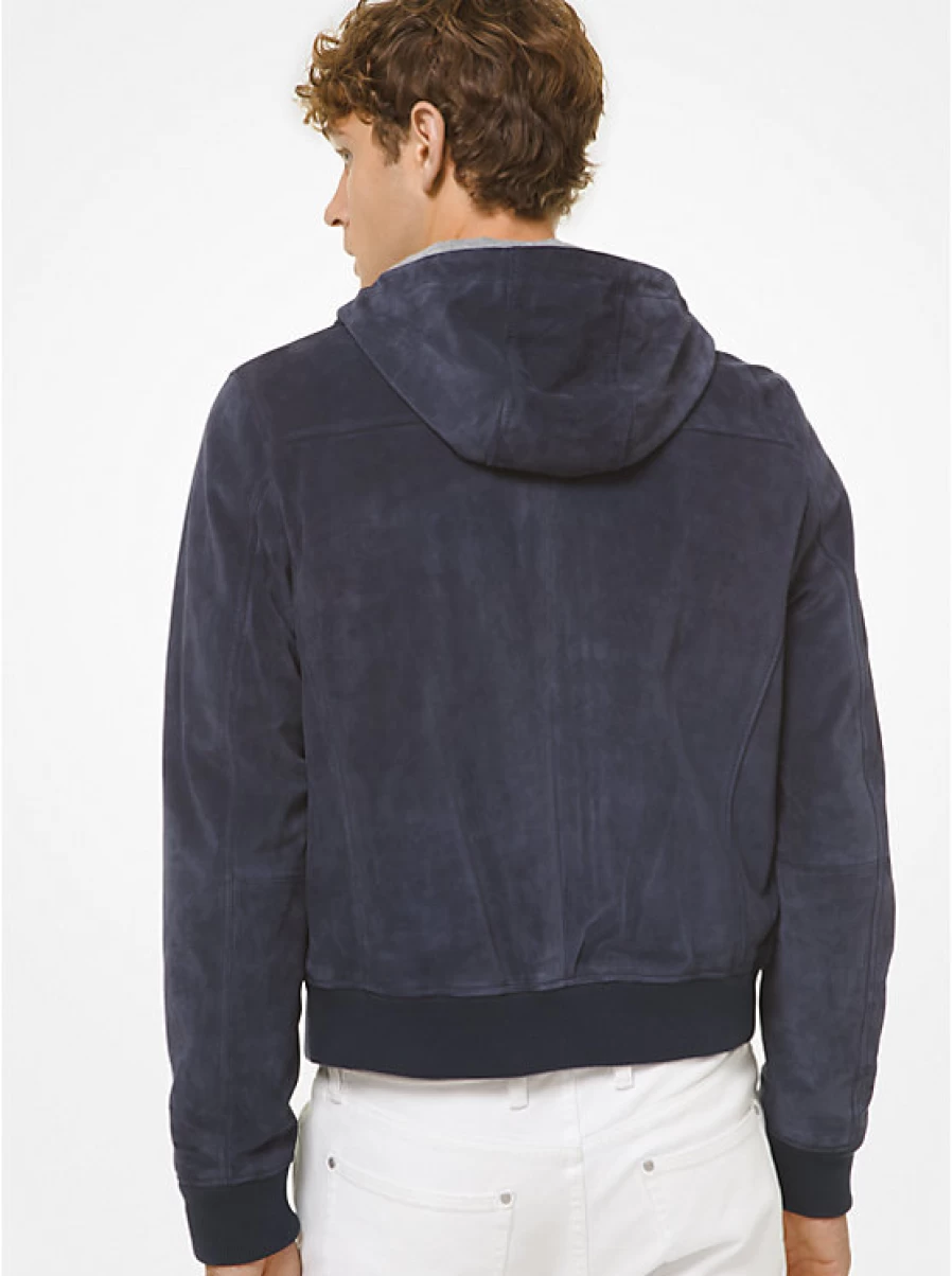 Michael Kors Men's Bonded Suede Hooded Sweater with Zipper