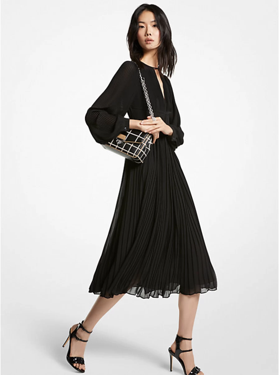 Michael Kors Women's Mid-Length Pleated Georgette Crepe Dress - Elegant Flowy Style