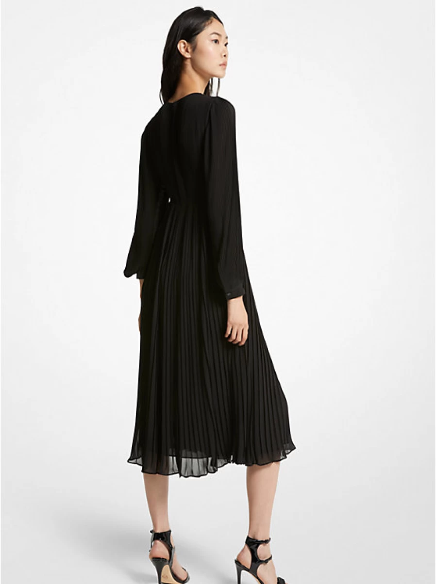 Michael Kors Women's Mid-Length Pleated Georgette Crepe Dress - Elegant Flowy Style