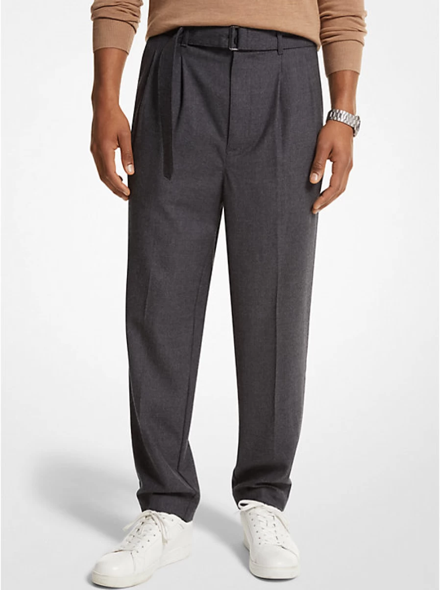 Michael Kors Men's Stretch Wool Flannel Flared Pants with Belt