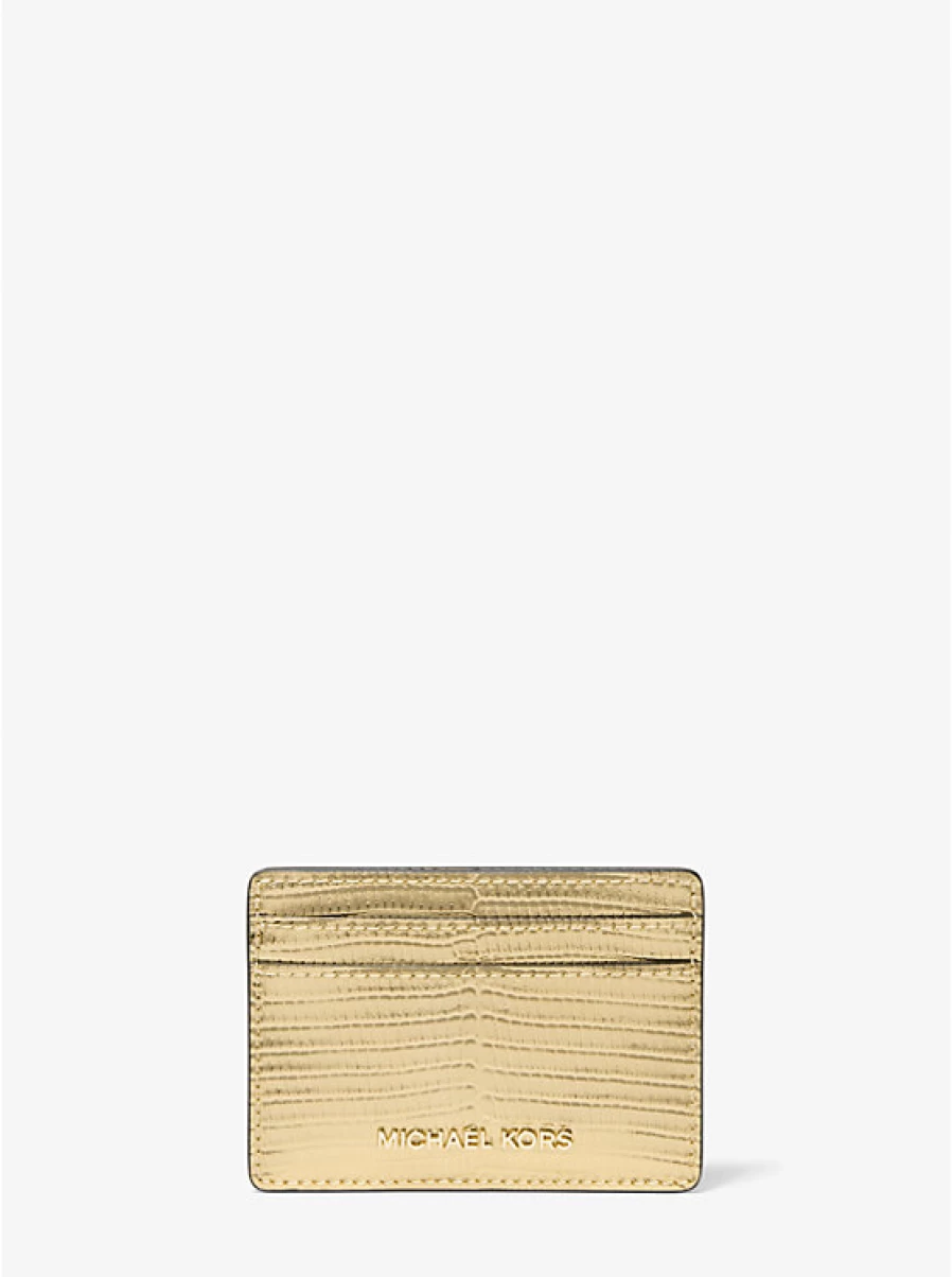 Michael Kors Women's Jet Set Embossed Leather Card Holder with Metallic Lizard Pattern