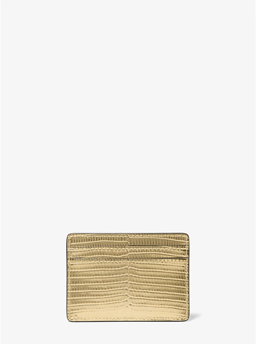 Michael Kors Women's Jet Set Embossed Leather Card Holder with Metallic Lizard Pattern