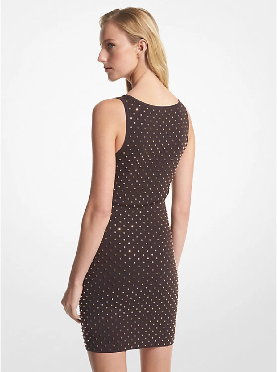 Michael Kors Women's Stretchy Ribbed Knit Camisole Dress - Slim Fit Sleeveless Summer Casual Mini Dress