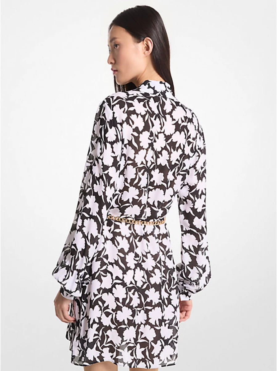 Michael Kors Women's Floral Lace Detail Mid-Length Georgette Crepe Dress