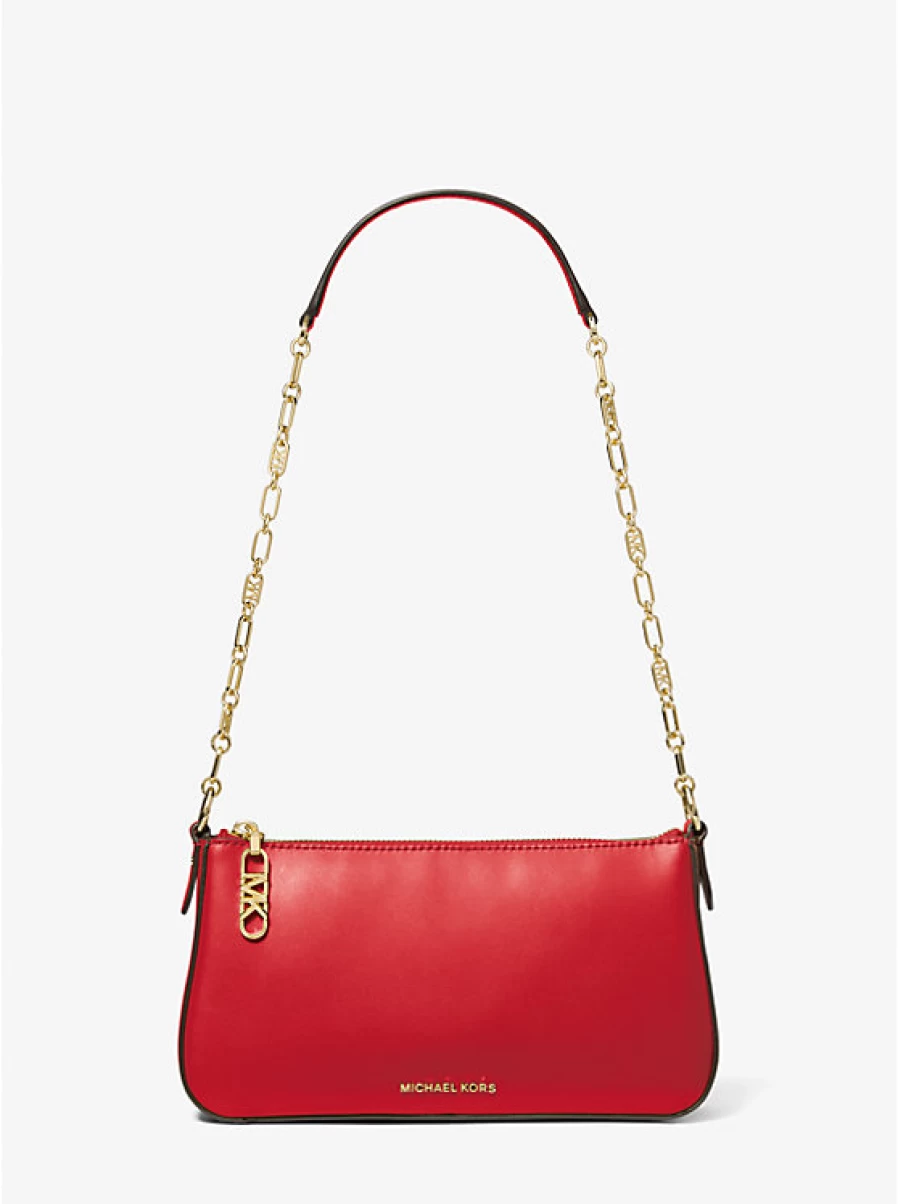Michael Kors Women's Medium Leather Pouch with Zipper & Chain Link Strap