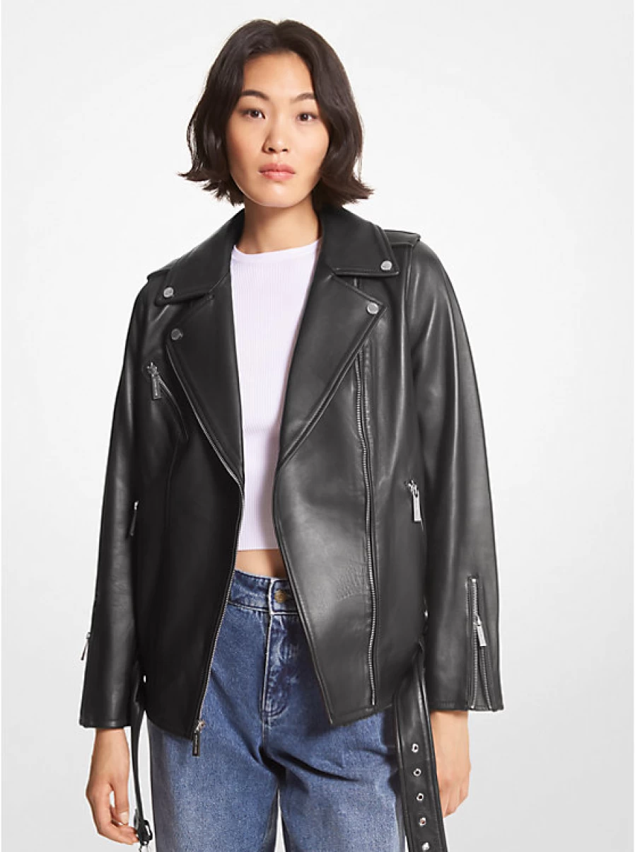 Michael Kors Women's Genuine Leather Motorcycle Jacket Belt - Stylish & Adjustable Waist Belt for Outerwear