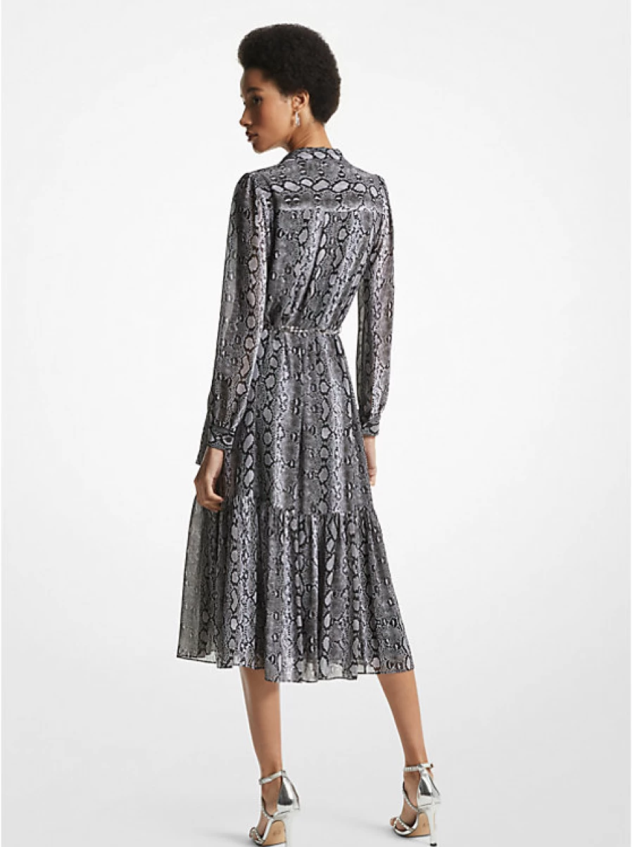 Michael Kors Women's Printed Georgette Mid-Length Dress with Snake Pattern