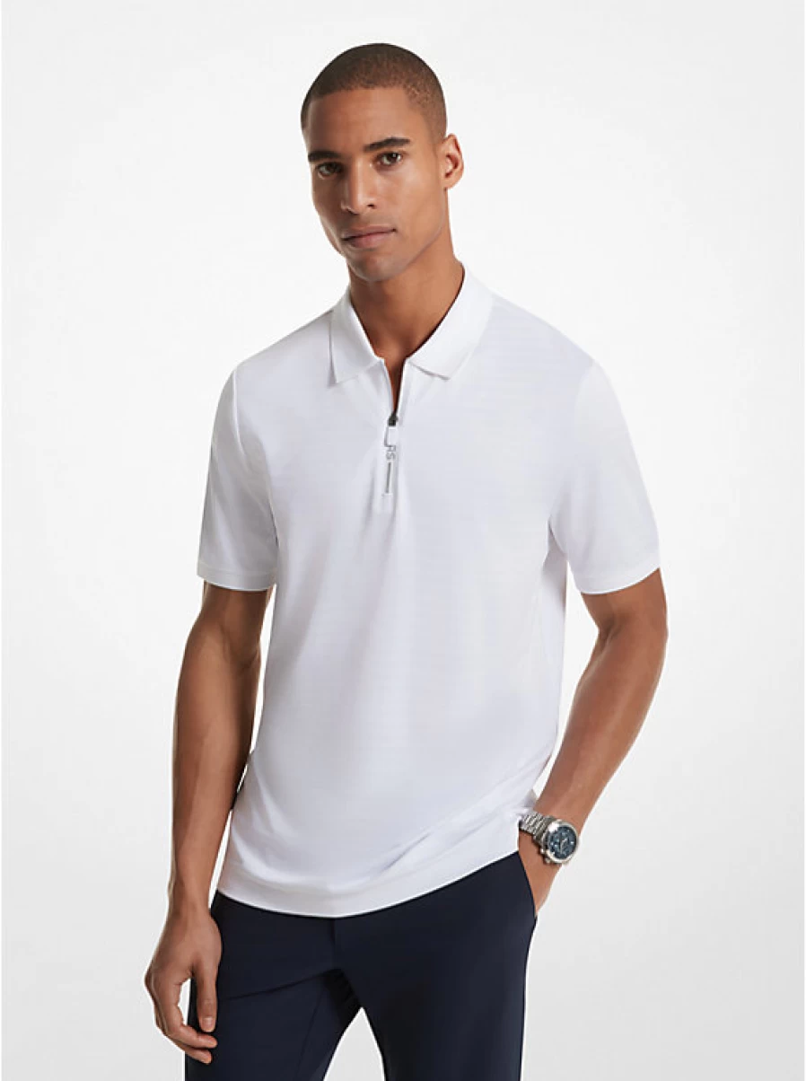 Michael Kors Men's Striped Performance Polo Shirt with Zip-Up Design