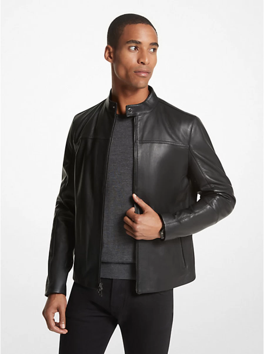 Michael Kors Men's Genuine Leather Racing Jacket for Stylish Motorcycle Riding