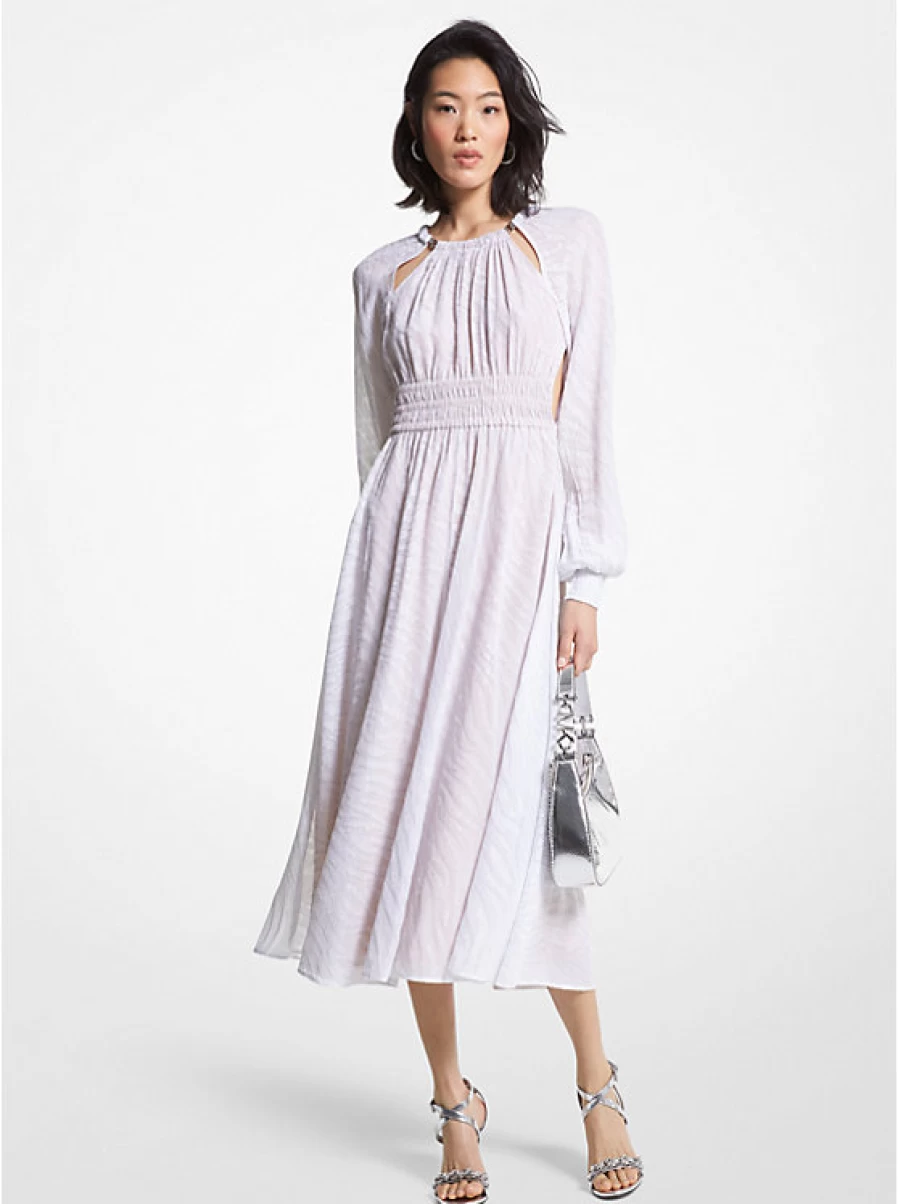 Michael Kors Women's Zebra Print Metallic Dress in Fil Coupe Fabric