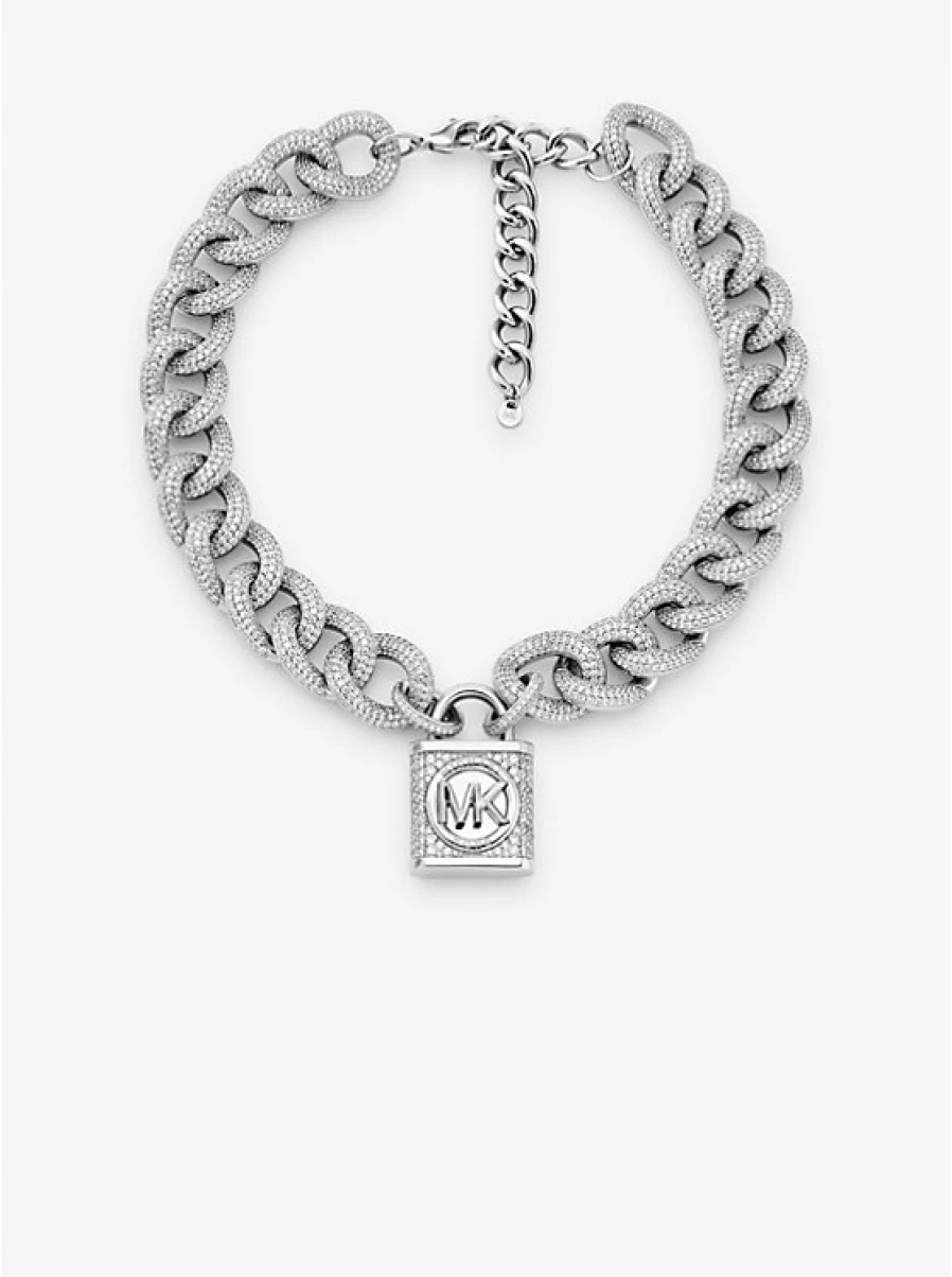 Michael Kors Women's Brass Curb Chain Necklace with Plated Padlock Pendant