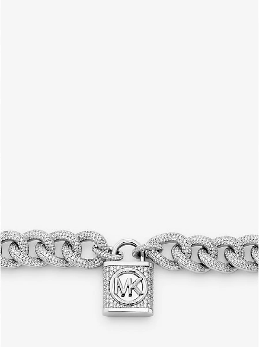 Michael Kors Women's Brass Curb Chain Necklace with Plated Padlock Pendant