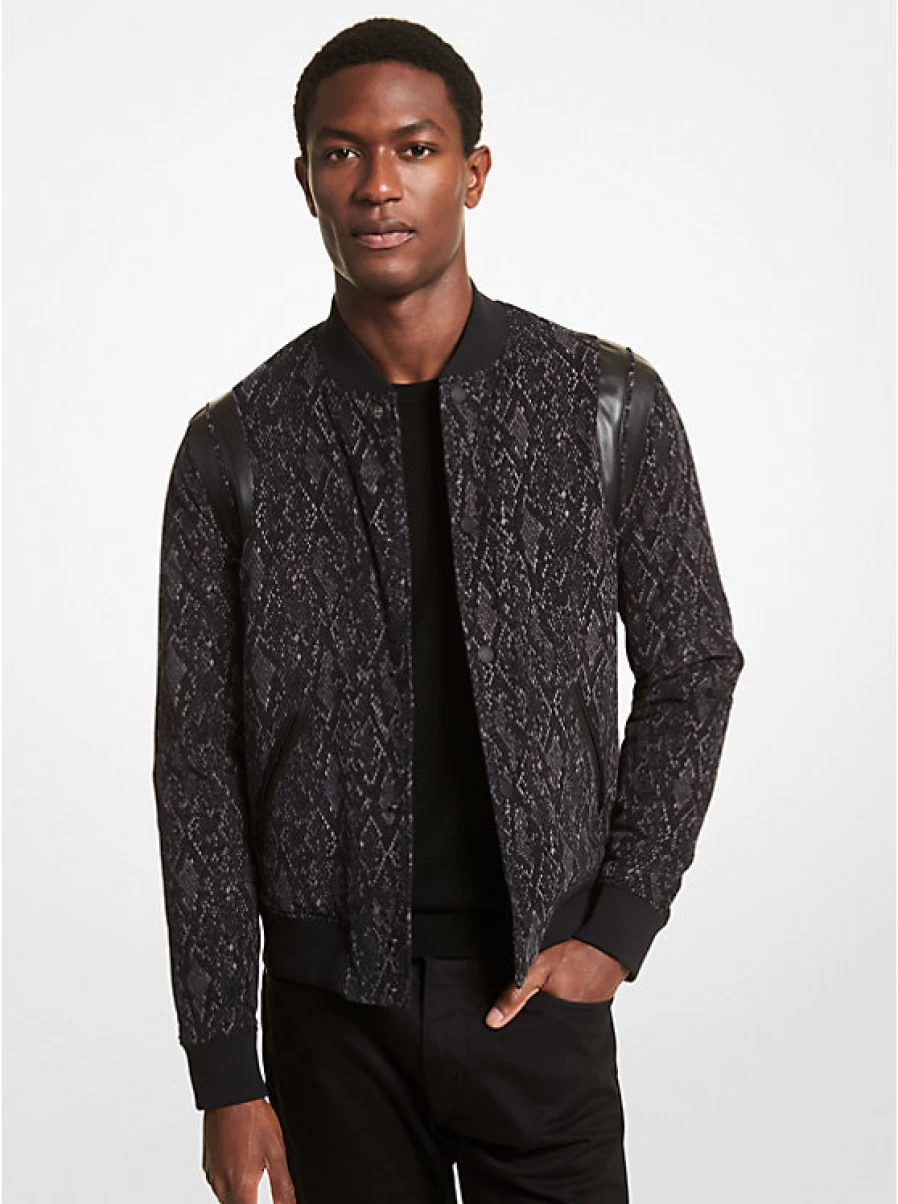Michael Kors Men's Corduroy Aviator Jacket with Printed Snake Skin Design