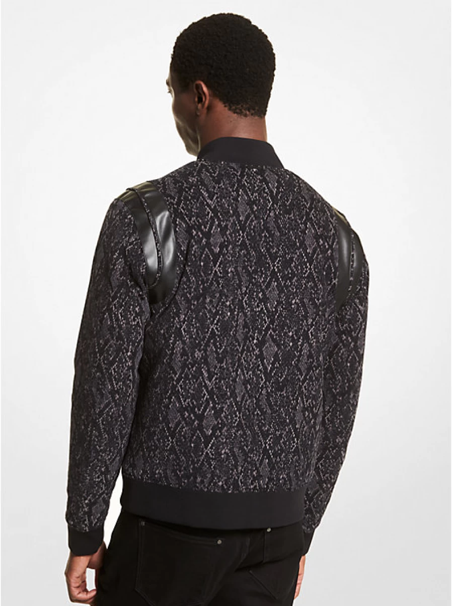 Michael Kors Men's Corduroy Aviator Jacket with Printed Snake Skin Design