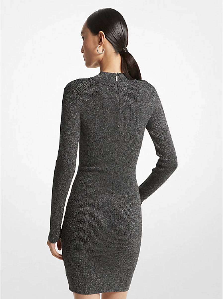 Michael Kors Women's Ribbed Stretch Knit Dress with Metallic Detail and Crew Neck