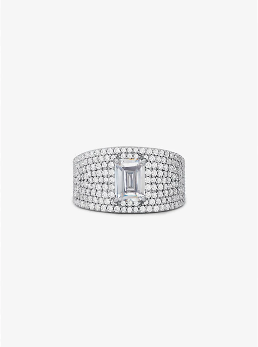 Michael Kors Women's Sterling Silver Signet Ring with Precious Metal Plating and Pavé Stones