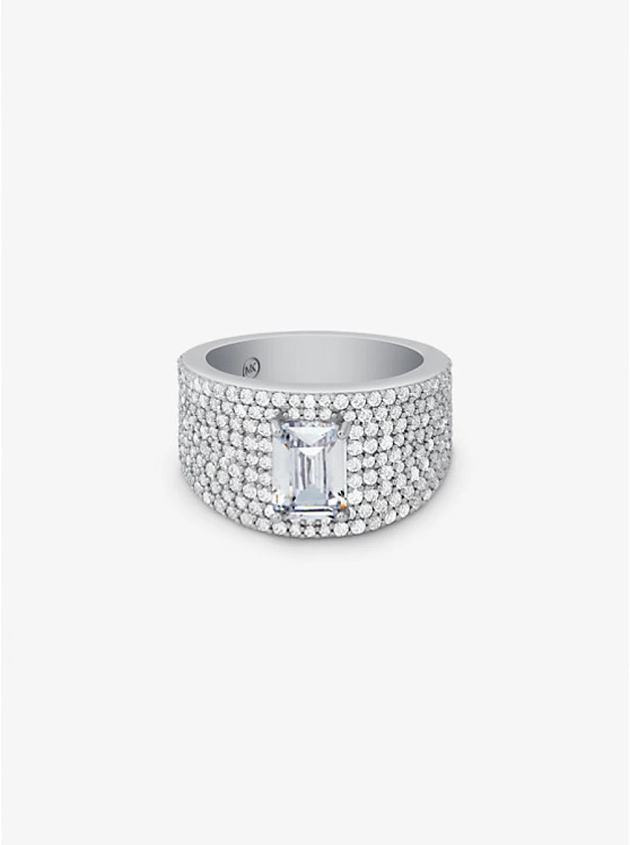 Michael Kors Women's Sterling Silver Signet Ring with Precious Metal Plating and Pavé Stones