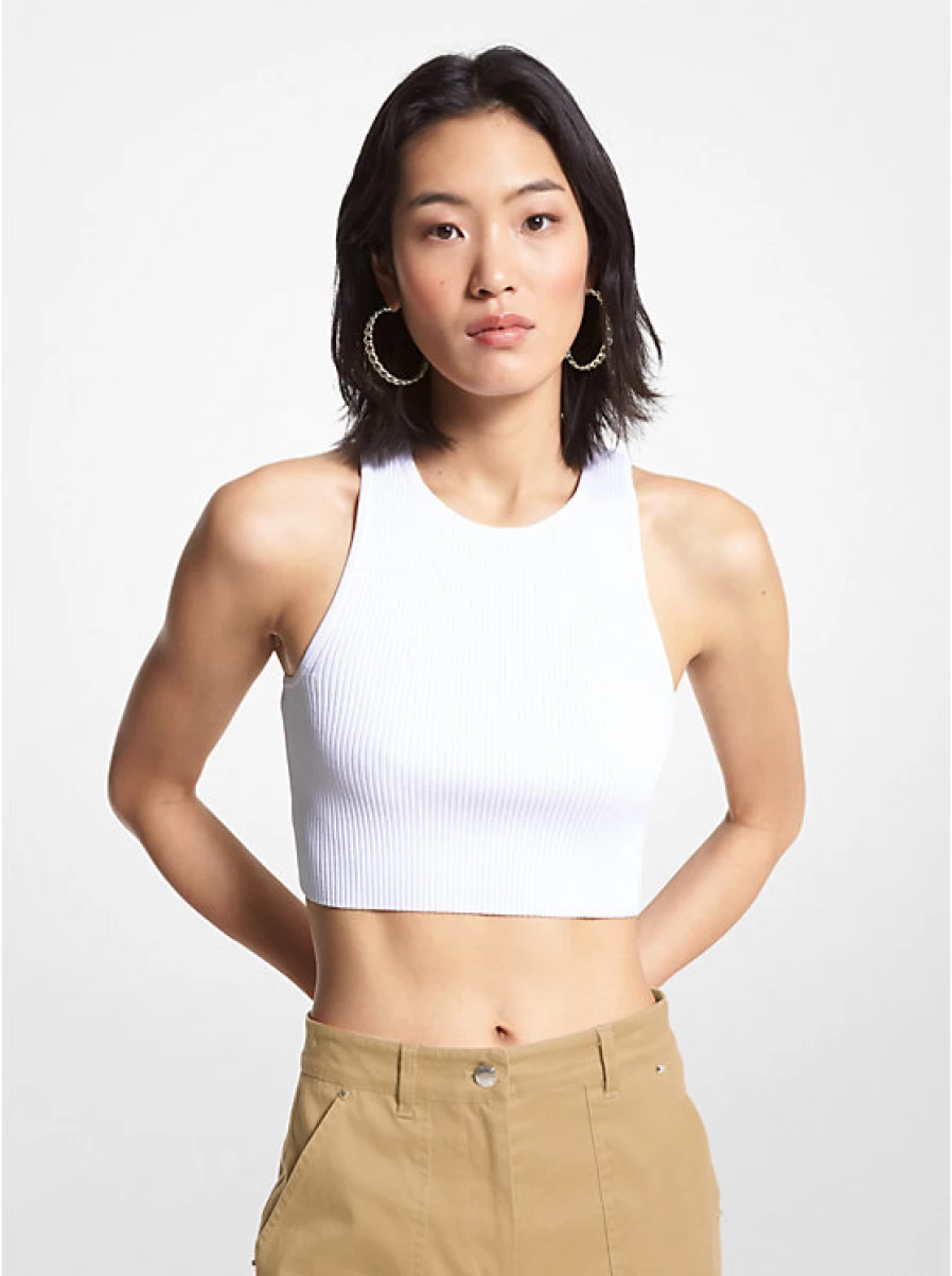 Michael Kors Women's Stretchy Ribbed Short Camisole Top - Eco-Friendly Recycled Viscose Blend