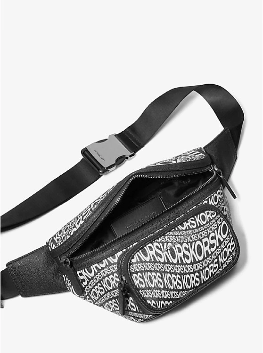Michael Kors Men's Hudson Ramp Leather Crossbody Bag with Graphic Logo