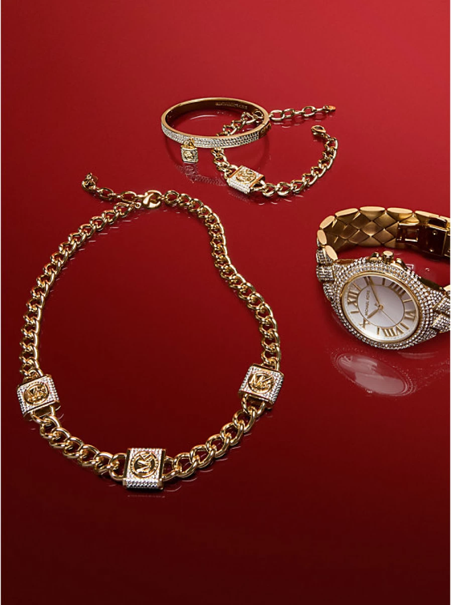 Michael Kors Women's Brass Curb Chain Link Bracelet with Padlock & Precious Metal Plating