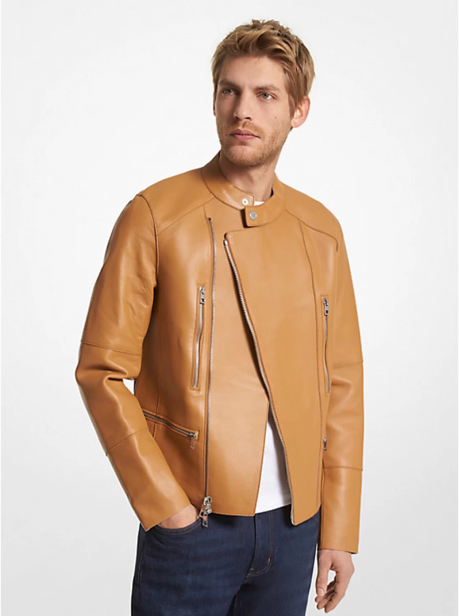 Michael Kors Men's Nappa Leather Motorcycle Jacket – Premium Biker Style