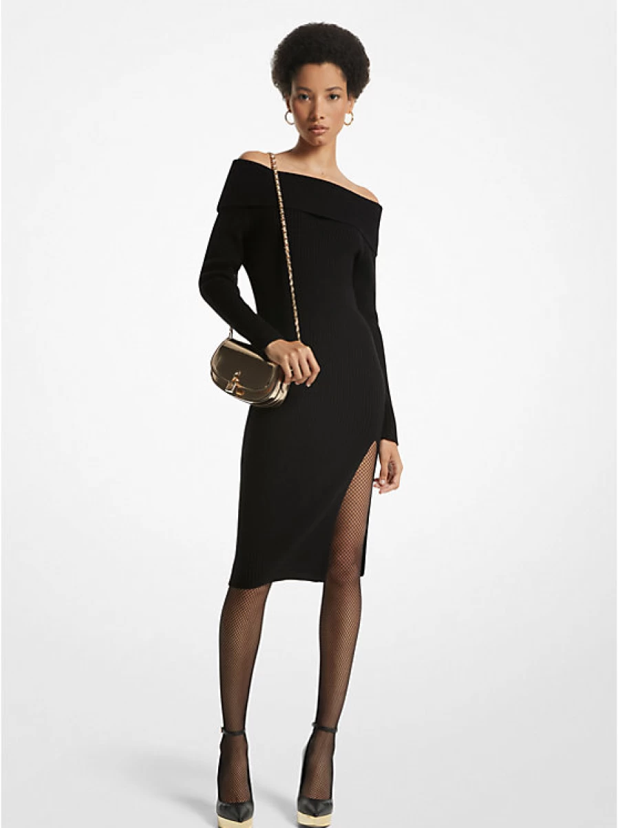 Michael Kors Women's Off-Shoulder Ribbed Dress - Wool & Cashmere Blend