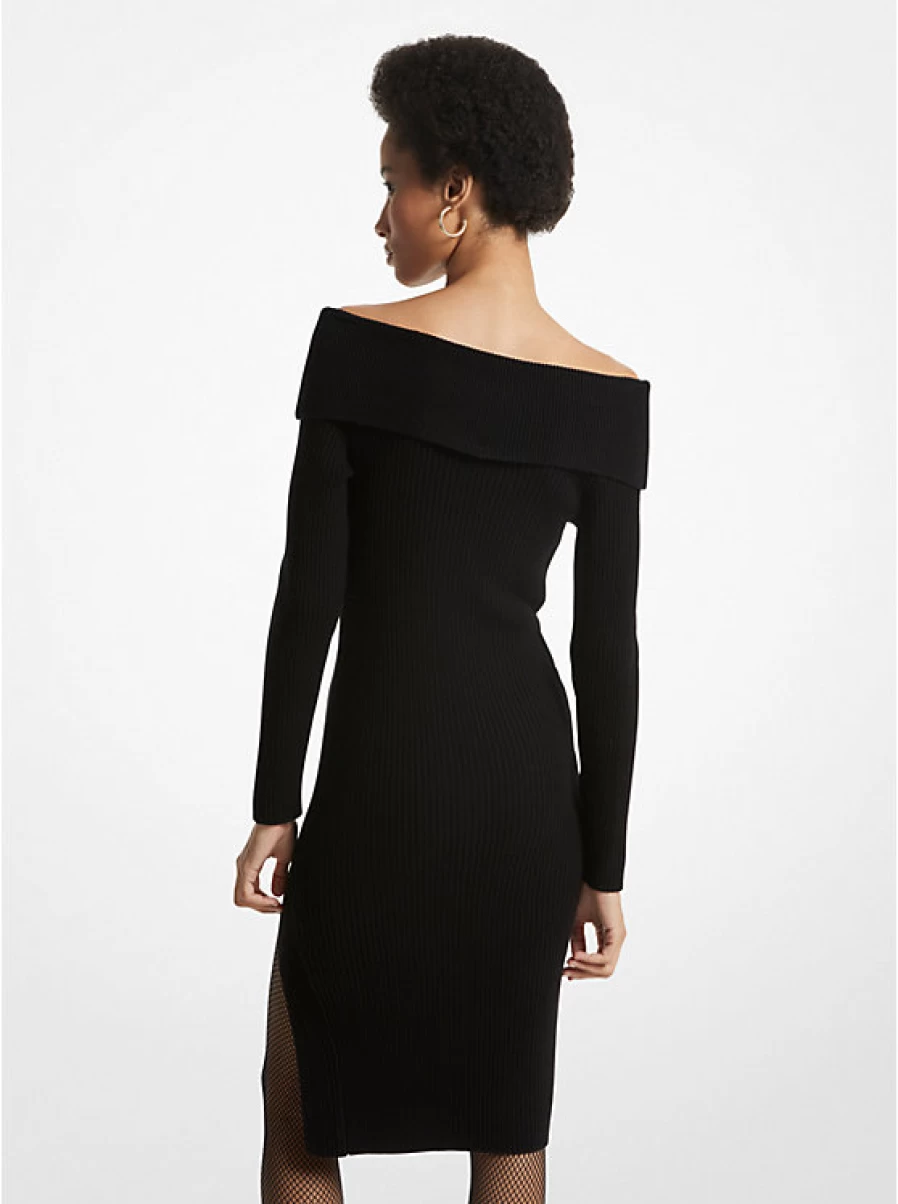 Michael Kors Women's Off-Shoulder Ribbed Dress - Wool & Cashmere Blend