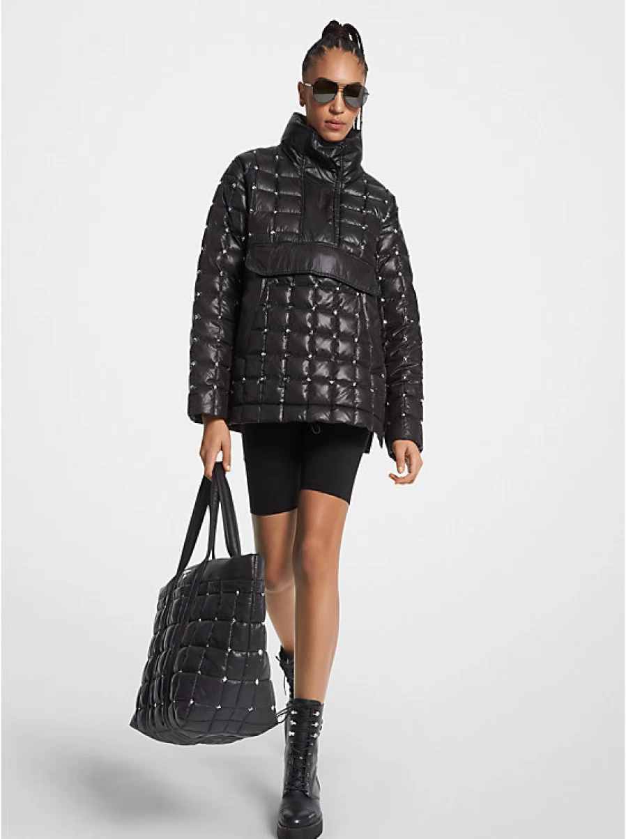 Michael Kors Women's Waxed Studded Quilted Stirling Jacket Slip-On