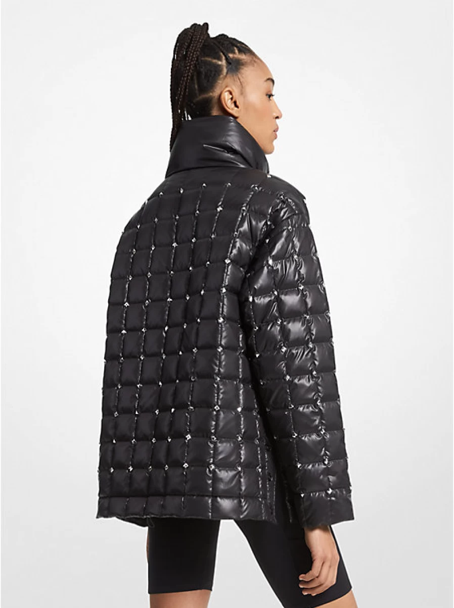 Michael Kors Women's Waxed Studded Quilted Stirling Jacket Slip-On