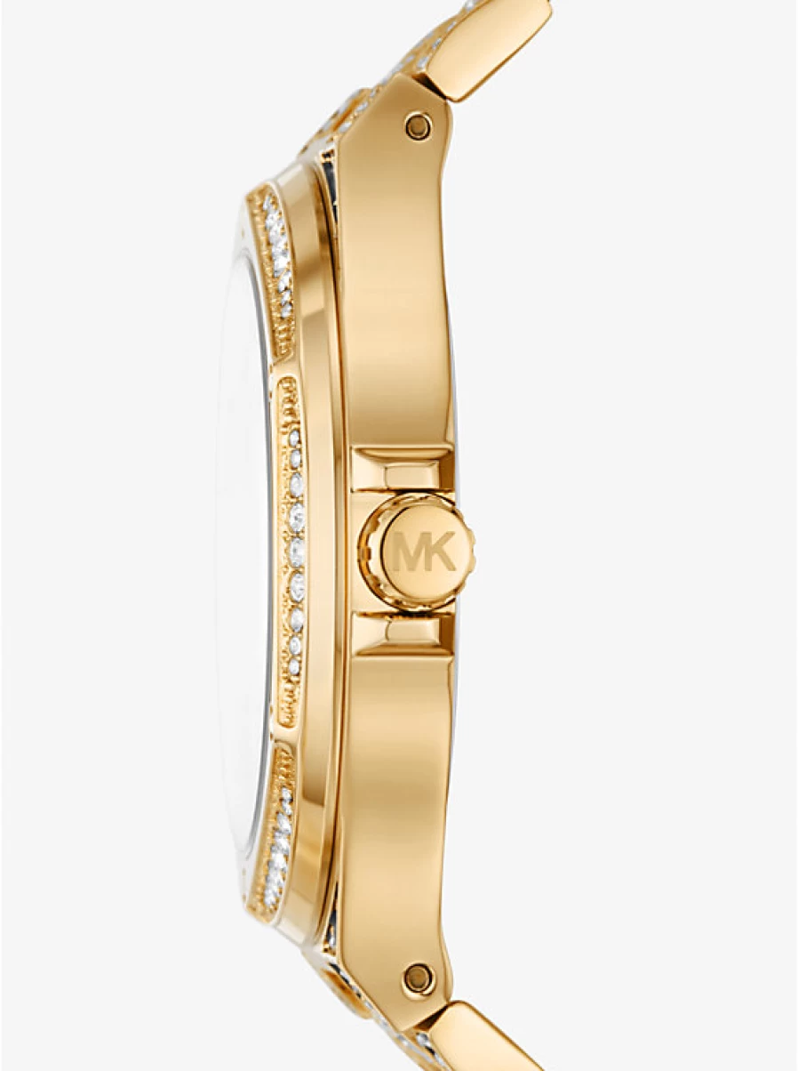Michael Kors Women's Oversized Gold-Tone Watch with Paving Stone Accents and Animal Print Strap