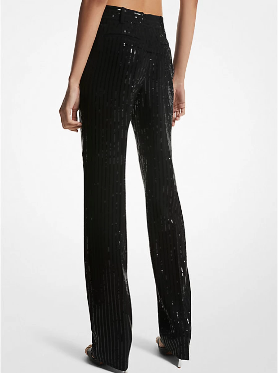 Michael Kors Women's Straight Leg Glittery Striped Crepe Trousers