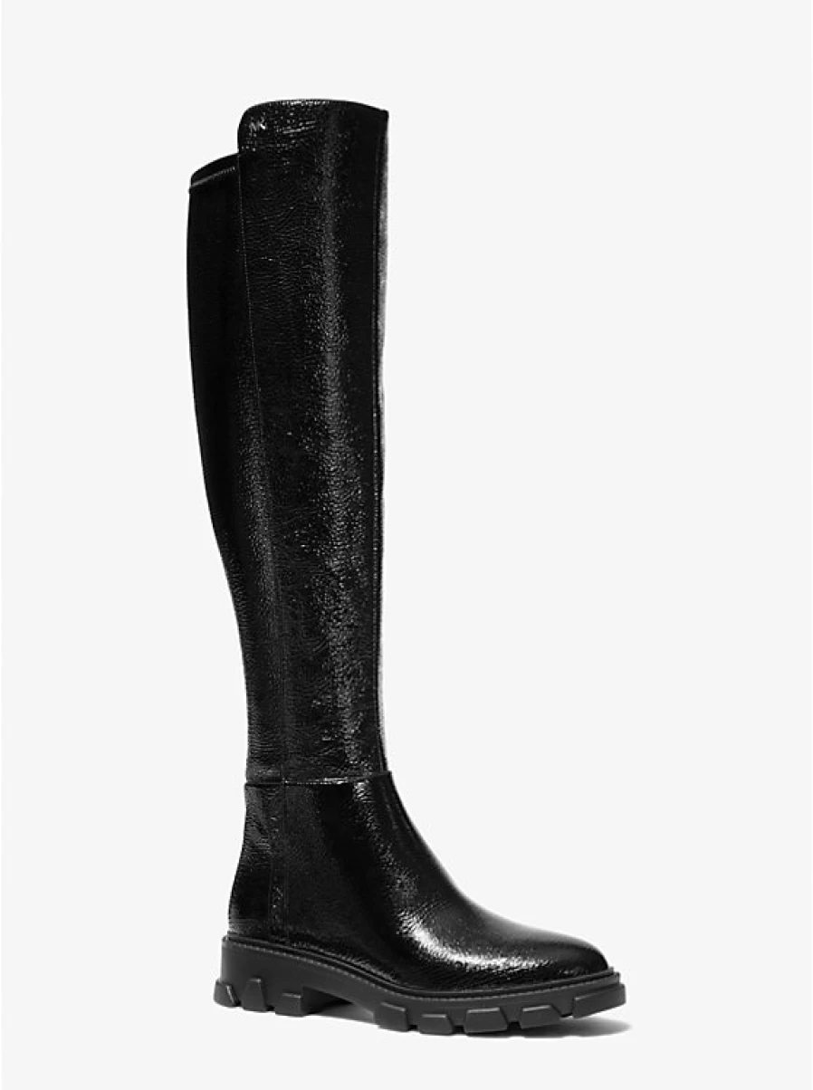 Michael Kors Women's Faux Cracked Patent Leather Boots Fashion Knee High Boots