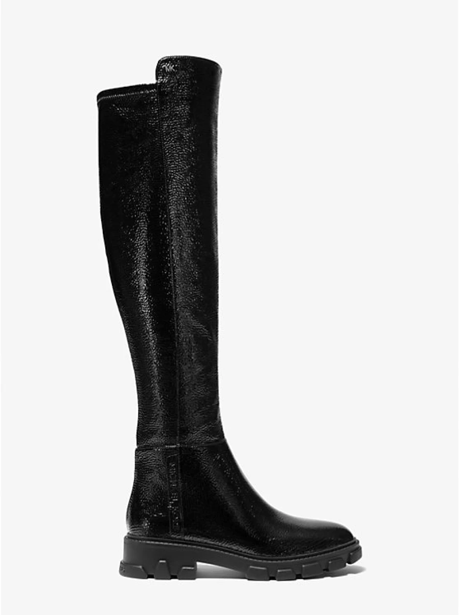 Michael Kors Women's Faux Cracked Patent Leather Boots Fashion Knee High Boots