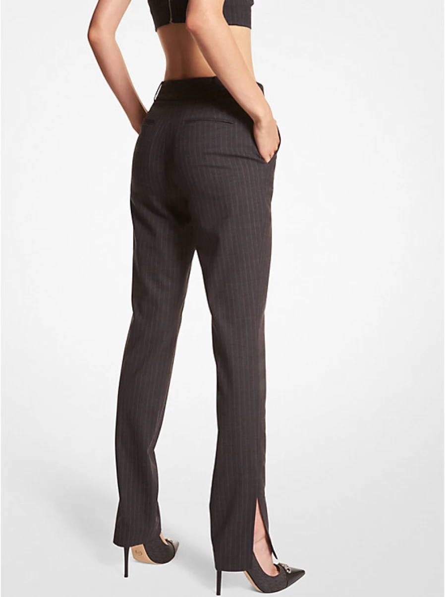 Michael Kors Women's Stretchy Wool Flannel Fitted Pants with Fine Stripes