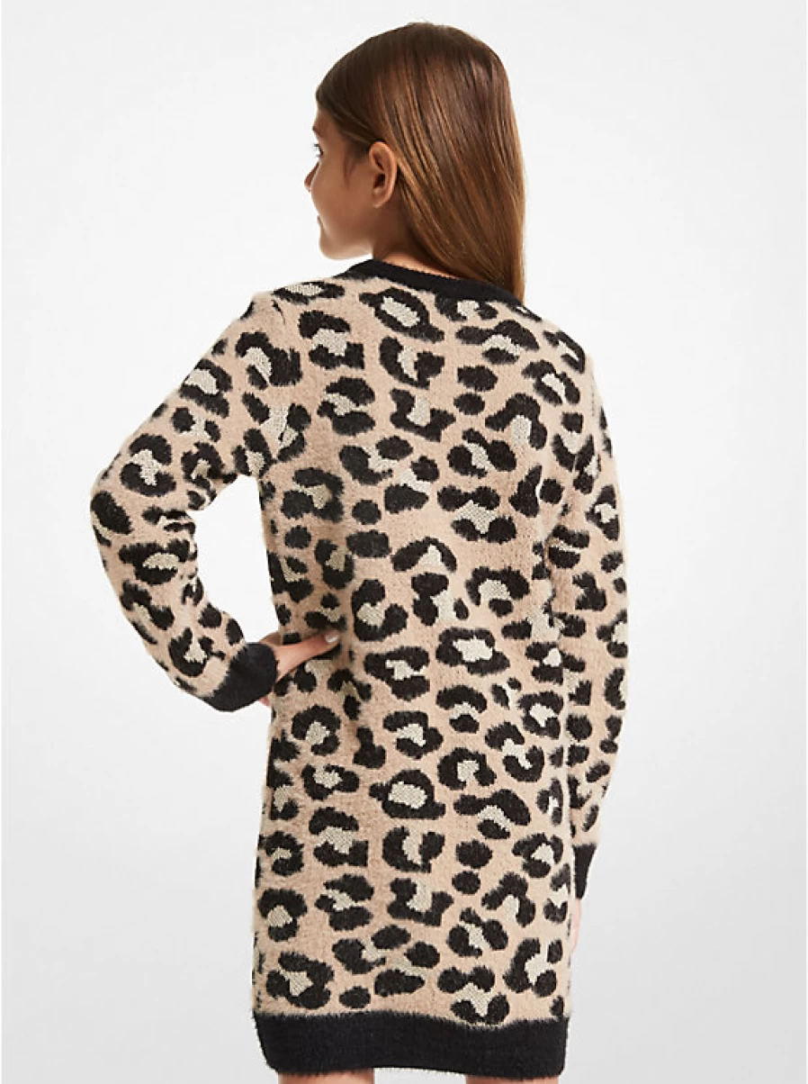 Michael Kors Girls' Jacquard Dress with Metallic Leopard Print