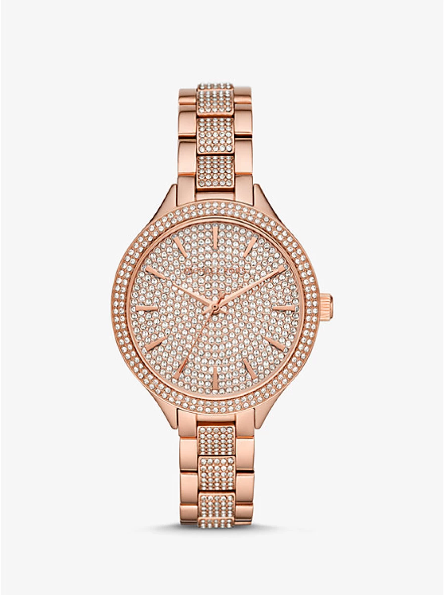 Michael Kors Women's Rose Gold-Tone Pave Crystal Watch