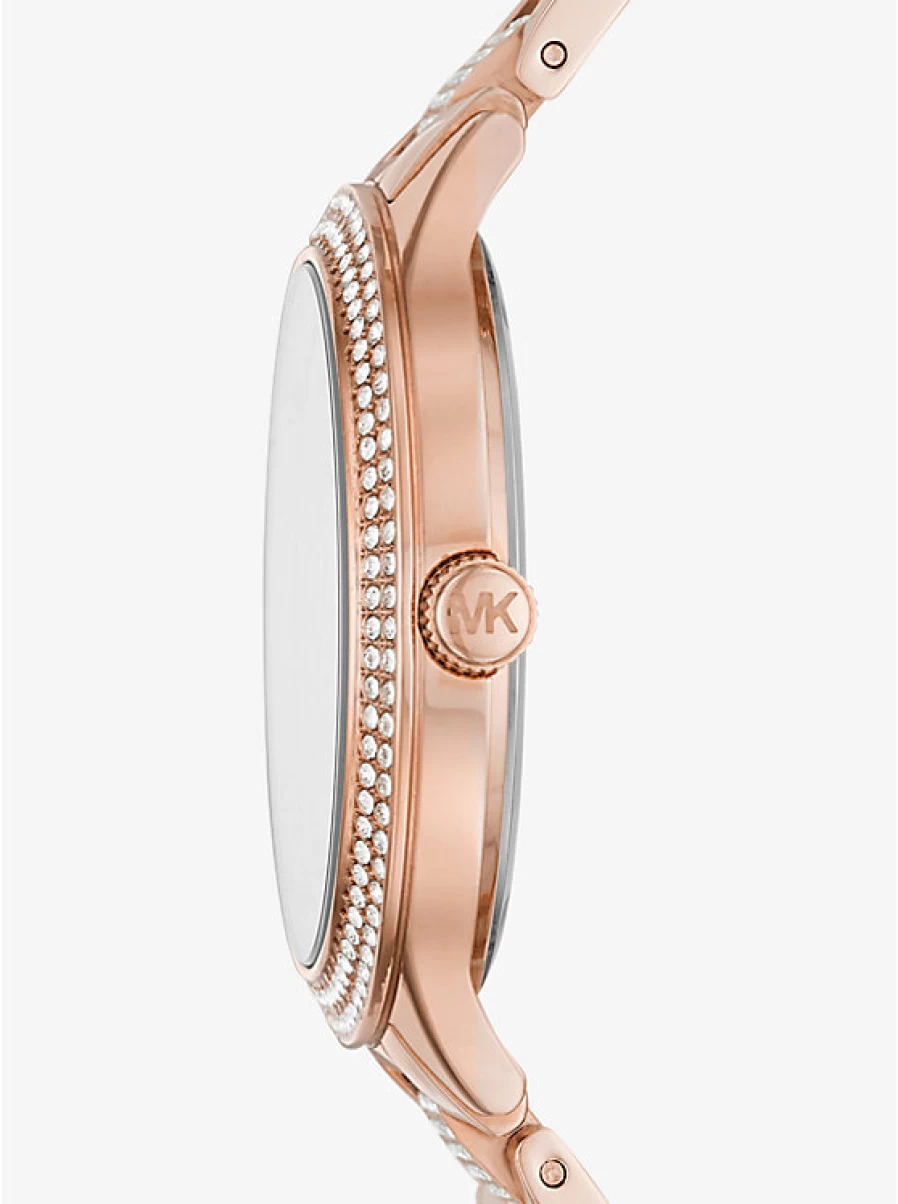 Michael Kors Women's Rose Gold-Tone Pave Crystal Watch
