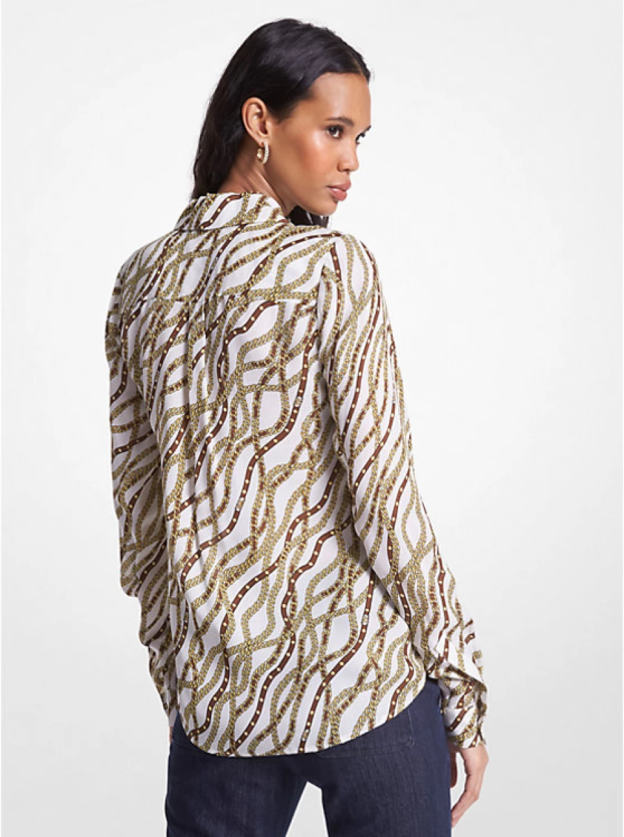 Michael Kors Women's Floral Print Georgette Crepe Blouse with Chain Detail