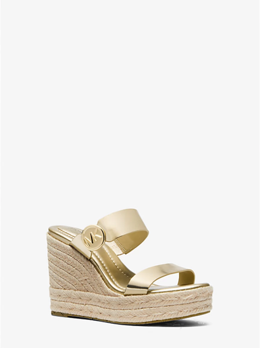 Michael Kors Women's Lucinda Metallic Leather Wedge Sandal Heels