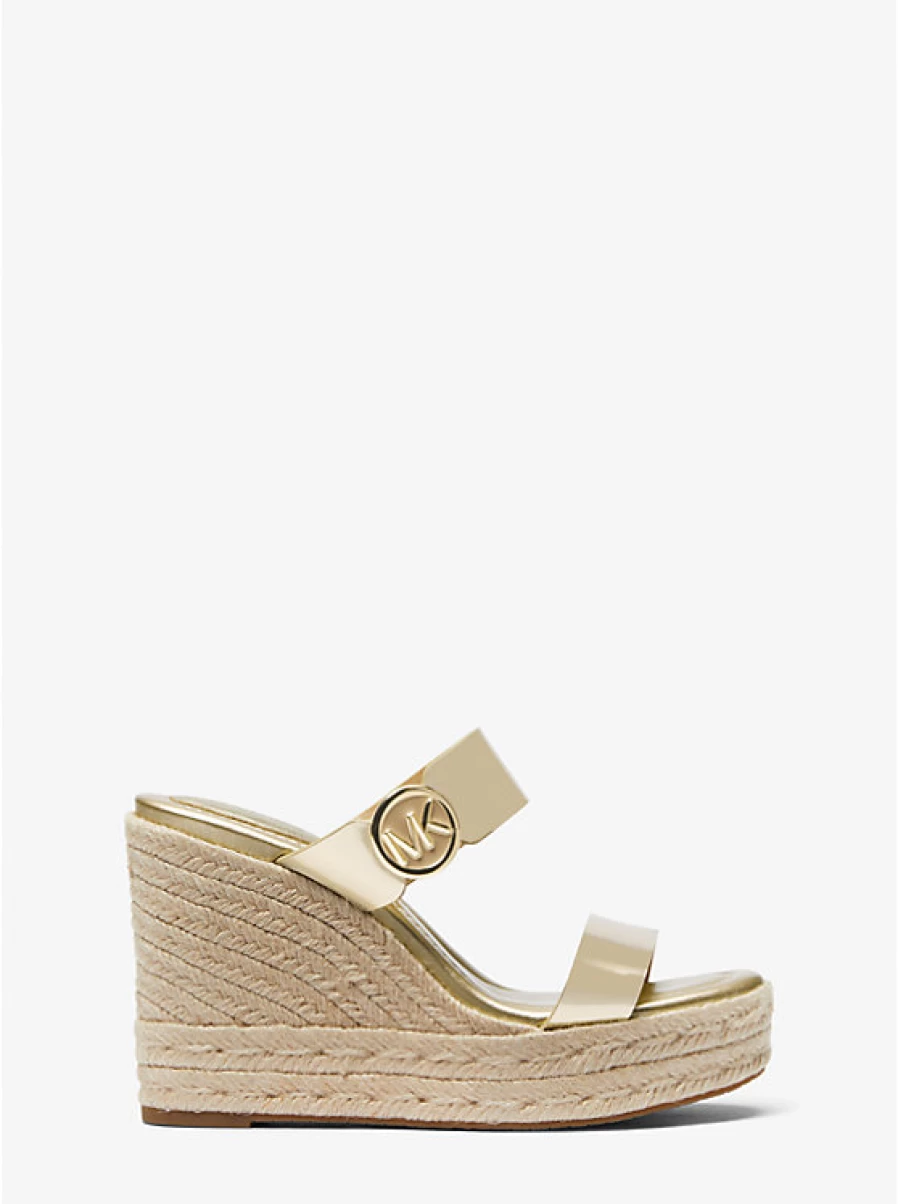 Michael Kors Women's Lucinda Metallic Leather Wedge Sandal Heels