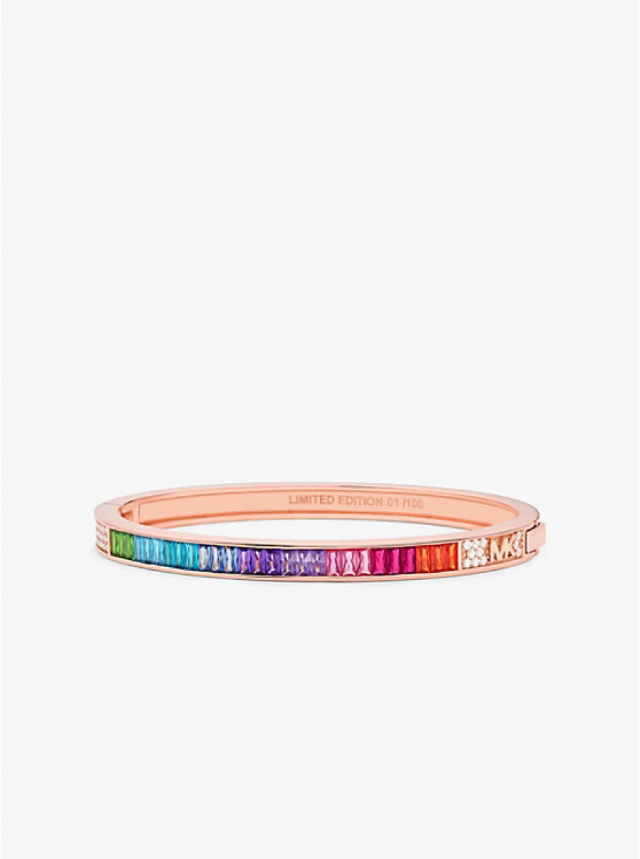 Michael Kors Women's Pride Rainbow Bracelet with 14K Rose Gold Plating & Paving Stones - Limited Edition