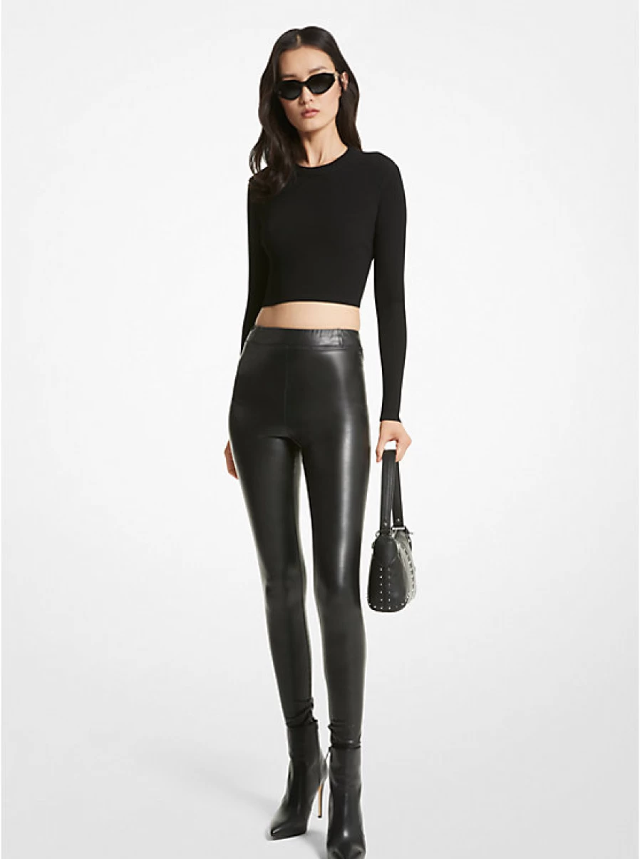 Michael Kors Women's Coated High-Shine Stretch Leggings - Comfortable & Stylish Faux Leather Leggings