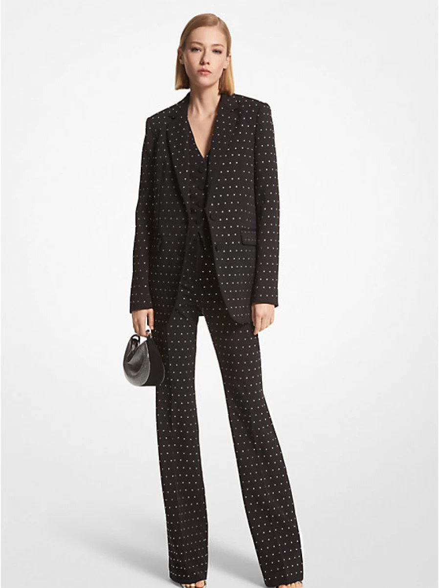 Michael Kors Women's Stretch Crepe Rhinestone Blazer - Elegant Sparkling Jacket for Women