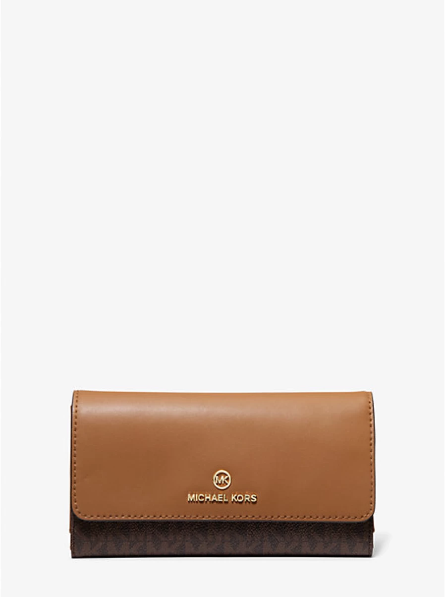 Michael Kors Women's Large Canvas and Leather Wallet with Logo Three Shutters Design