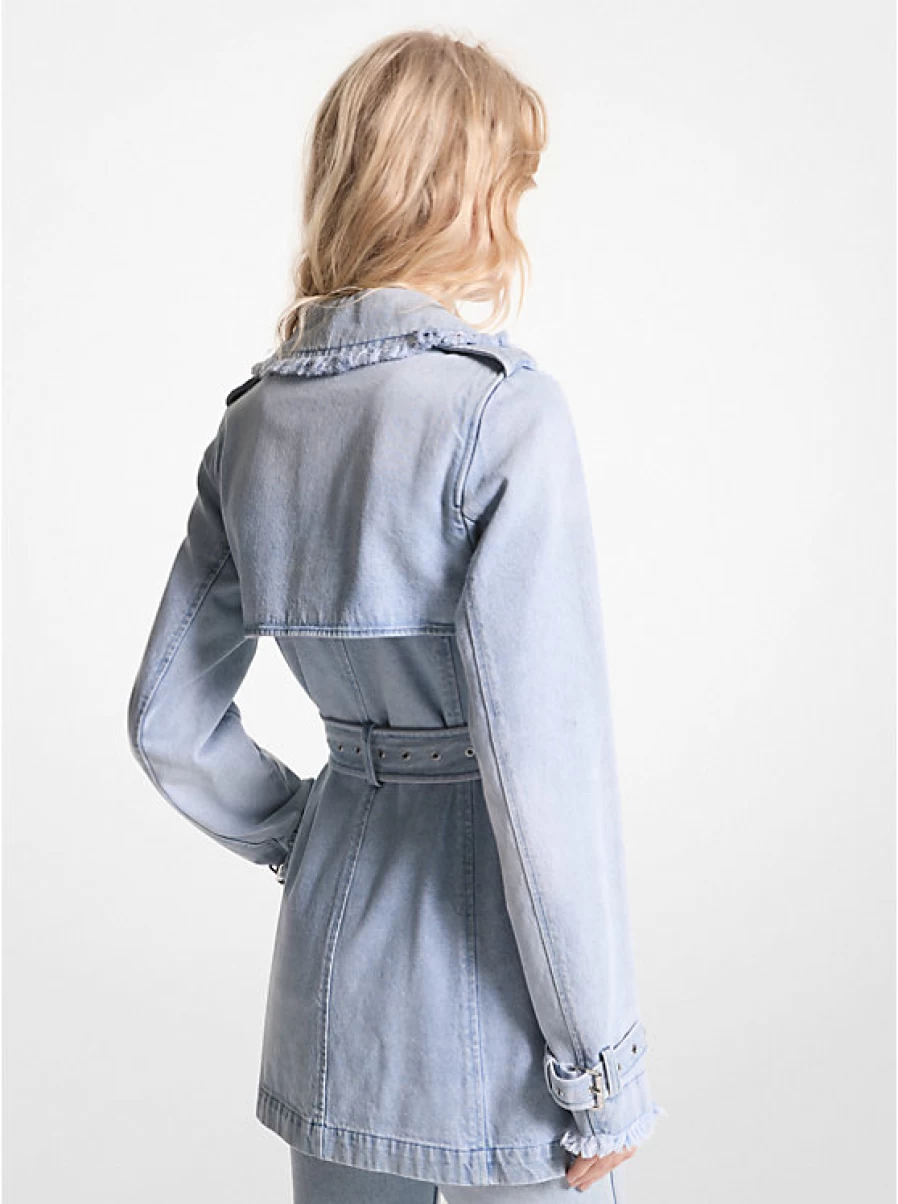 Michael Kors Women's Distressed Denim Trench Coat - Vintage Wash Long Jacket