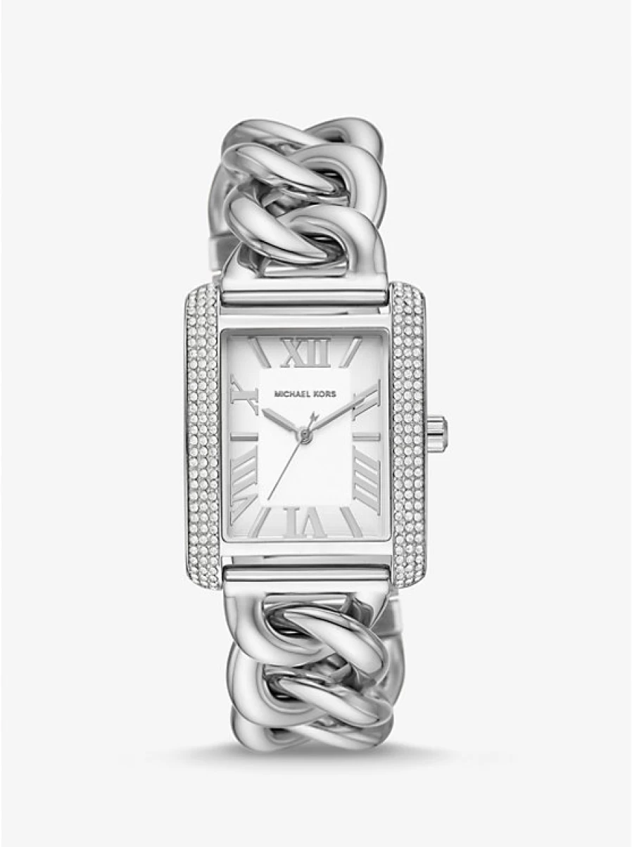 Michael Kors Women's Emery Miniature Silver Watch with Paving Stone and Curb Link Bracelet