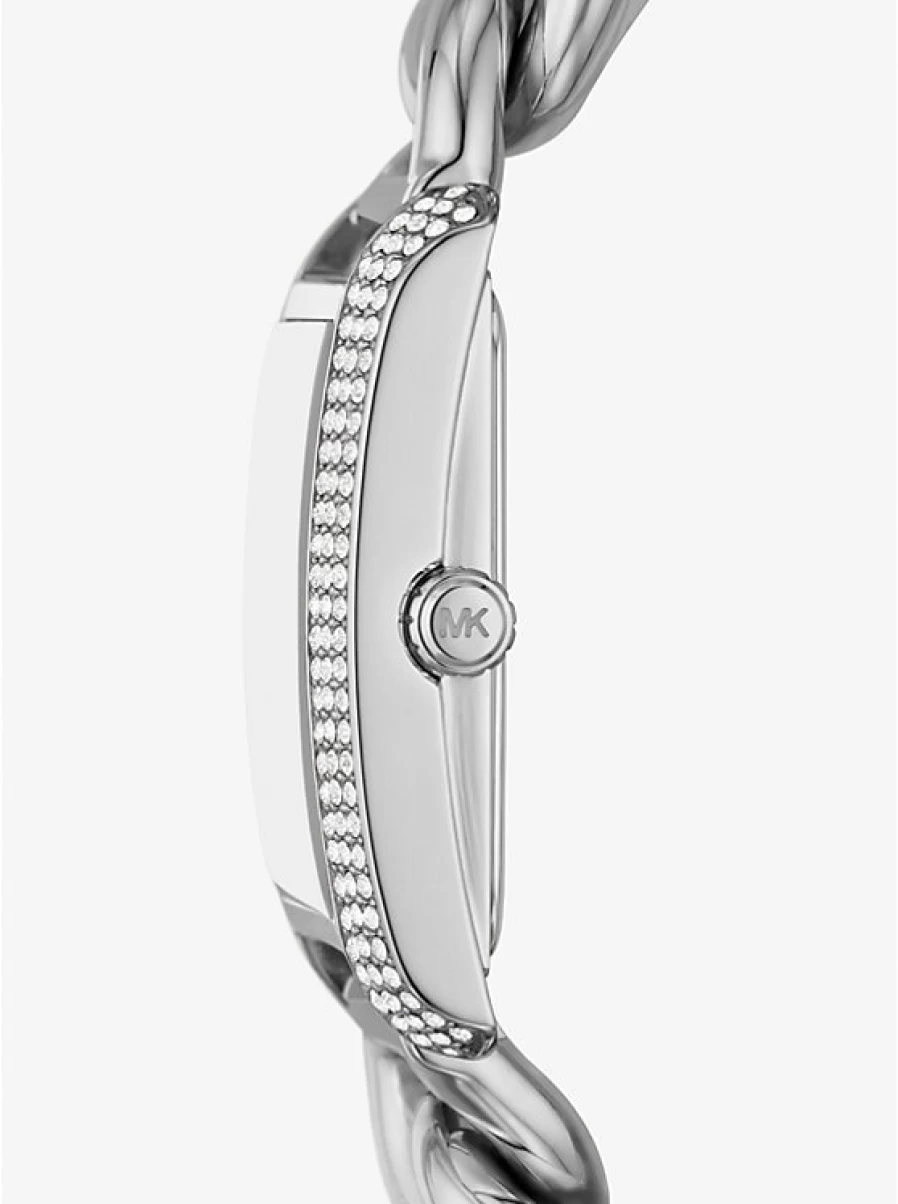 Michael Kors Women's Emery Miniature Silver Watch with Paving Stone and Curb Link Bracelet