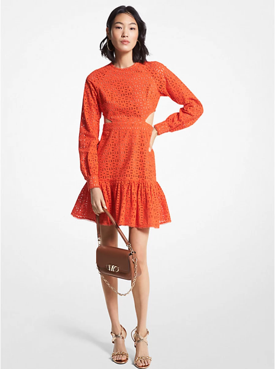 Michael Kors Women's Cotton Mini Dress with Cutout Eyelets Design