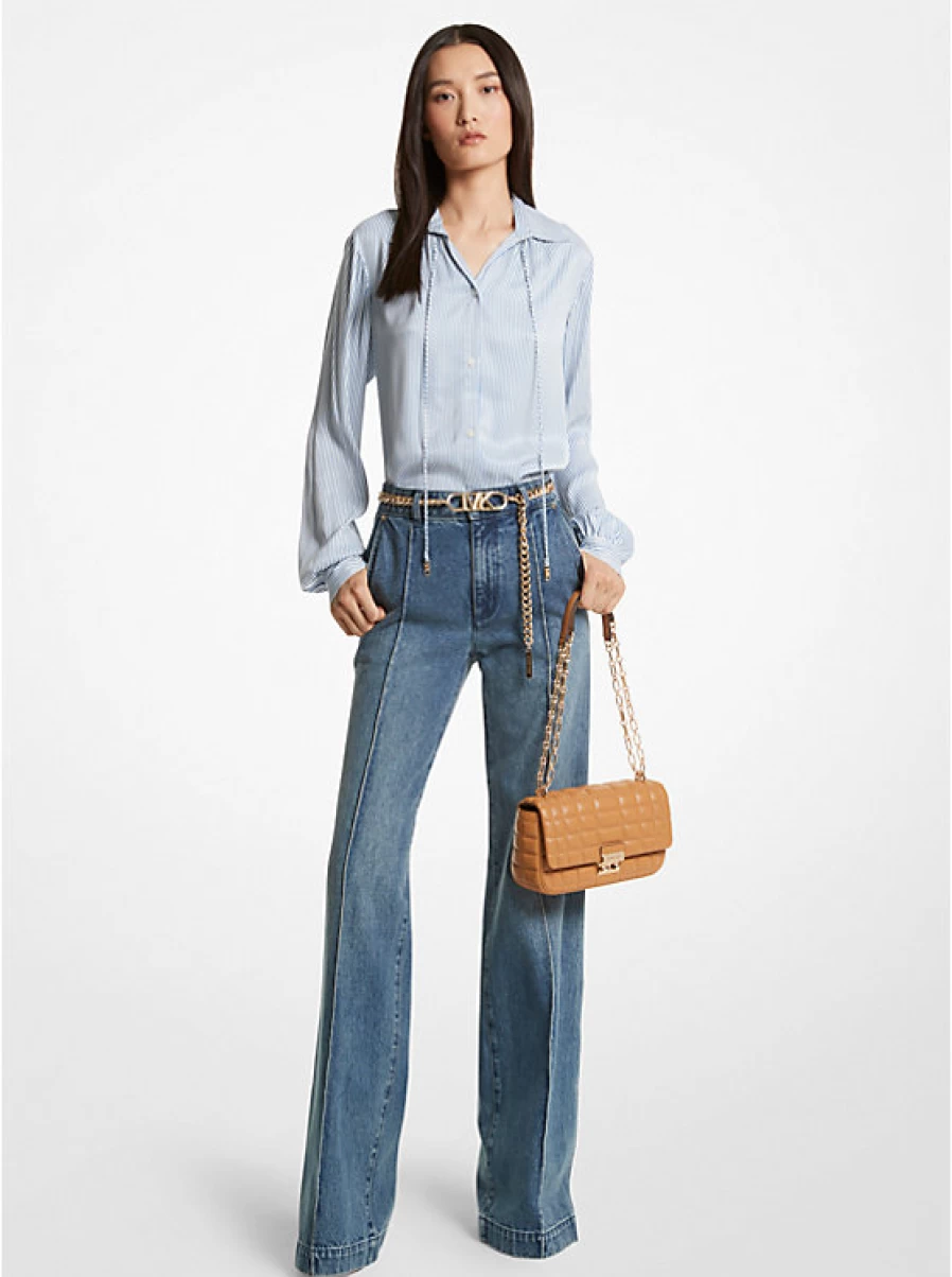 Michael Kors Women's Wide Leg Ribbed Denim Jeans